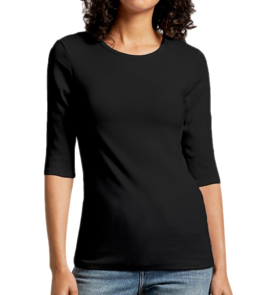 Ultra Rib Tara Slim Crew Neck Elbow Sleeve Tee