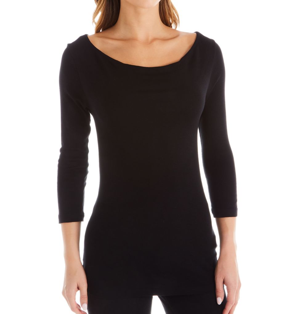 1x1 Slub 3/4 Sleeve Drape Neck Tee-fs