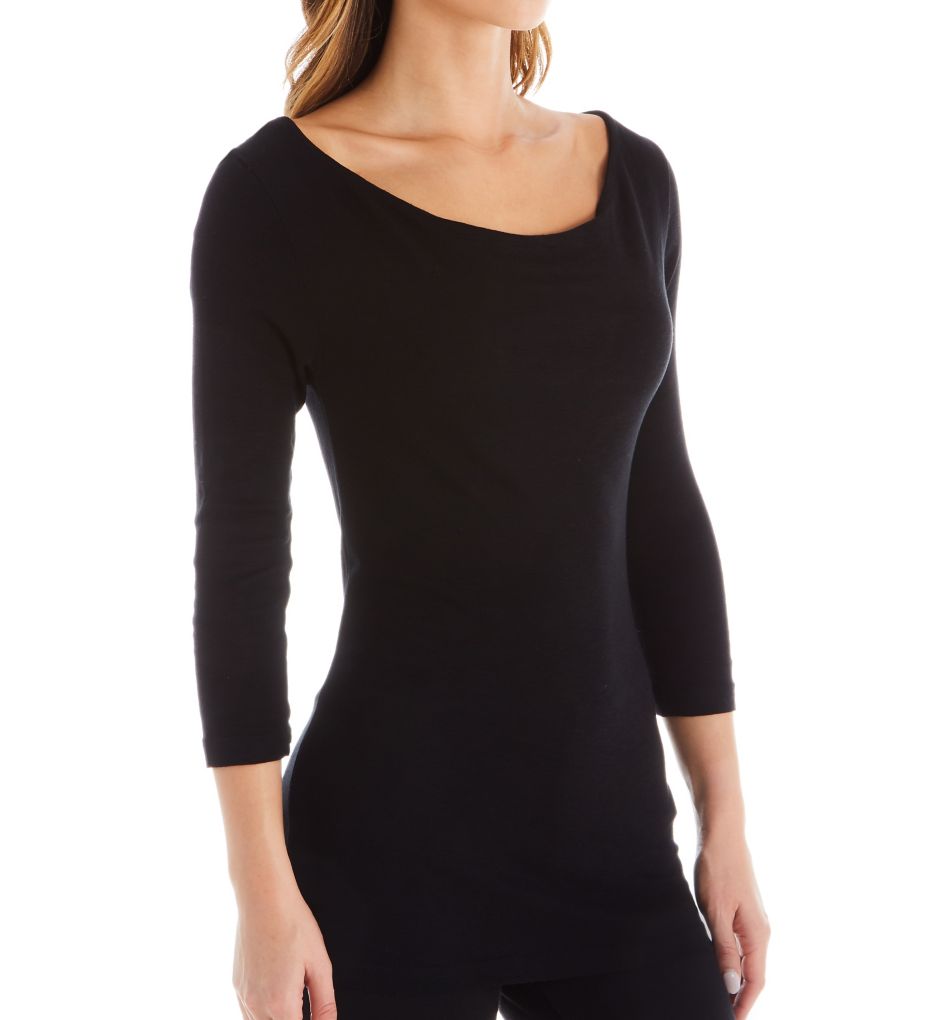 1x1 Slub 3/4 Sleeve Drape Neck Tee