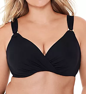 Solid Plunge Bra Underwire Swim Top Black 36DD