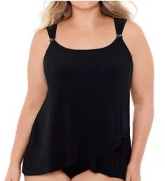 Plus Size Razzle Dazzle Underwire Tankini Swim Top Black 18W