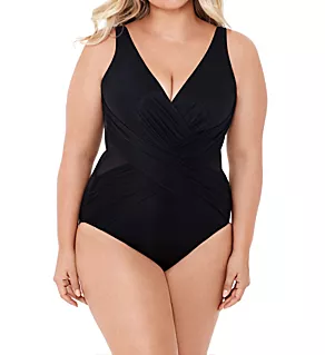 Plus Size Crossover One Piece Swimsuit Black 16W
