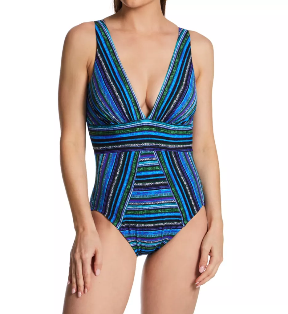 Miraclesuit Escape One Piece Swimsuit Maillot De Bain, Dot COM Bleu/Multicolore, 46 Femme