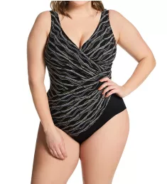 Plus Size Linked In Oceanus One Piece Swimsuit BLACK MULTI 18W