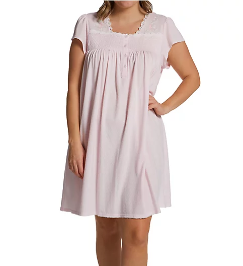 Miss Elaine Plus Size Silkyknit Floral Cap Sleeve Short Gown 207413X
