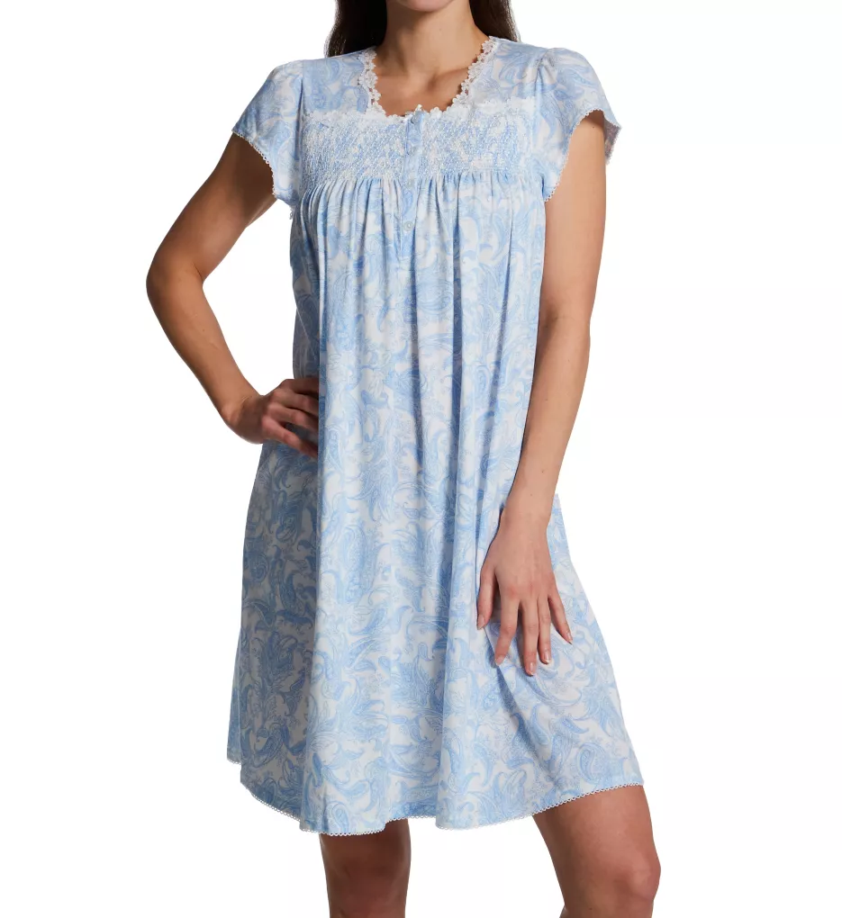 Silkyknit Paisley Cap Sleeve Short Gown Blue Monotone Paisley S