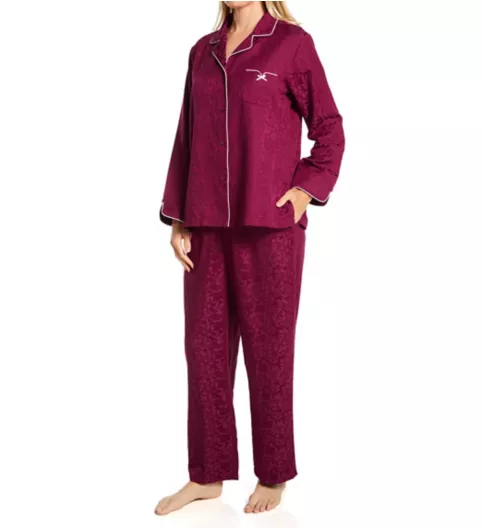 Miss Elaine Brushed Back Satin Notch Collar Long Sleeve PJ Set 401102