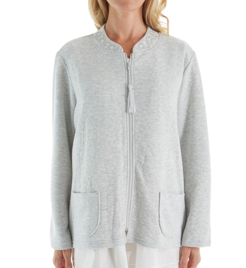 Quilt In Knit Zip Up Bed Jacket-fs