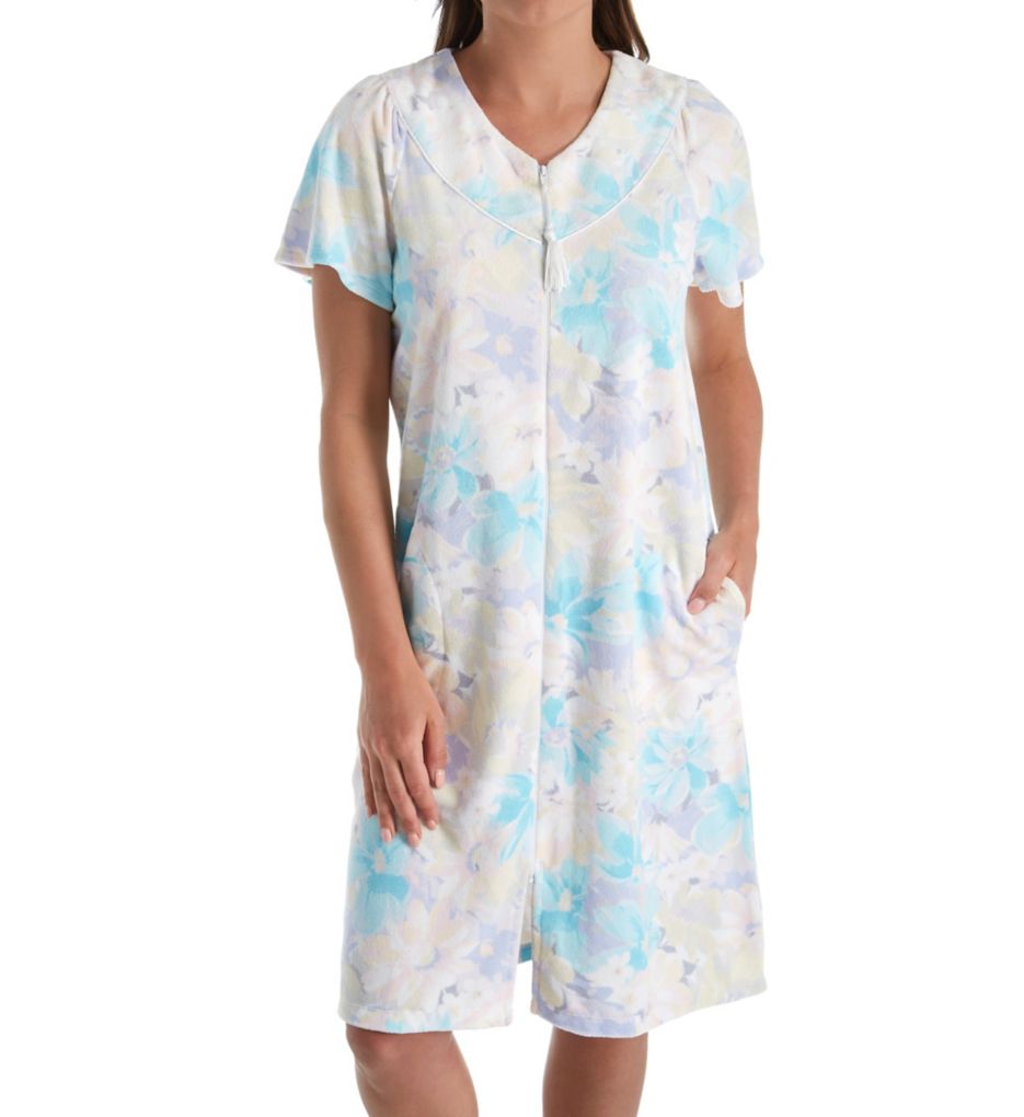 Terry Floral Short Zip Robe-fs