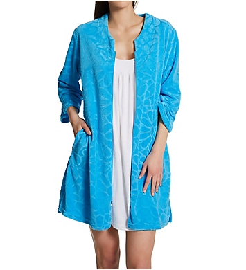 NWT MISS ELAINE 3/4 SLV ZIP FRONT FRENCH TERRY KNIT SHORT ROBE 361400 BLUE M L 