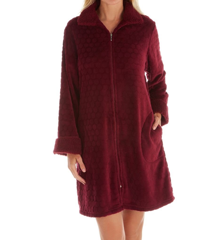 Cuddle Fleece Dot Short Zip Robe-fs