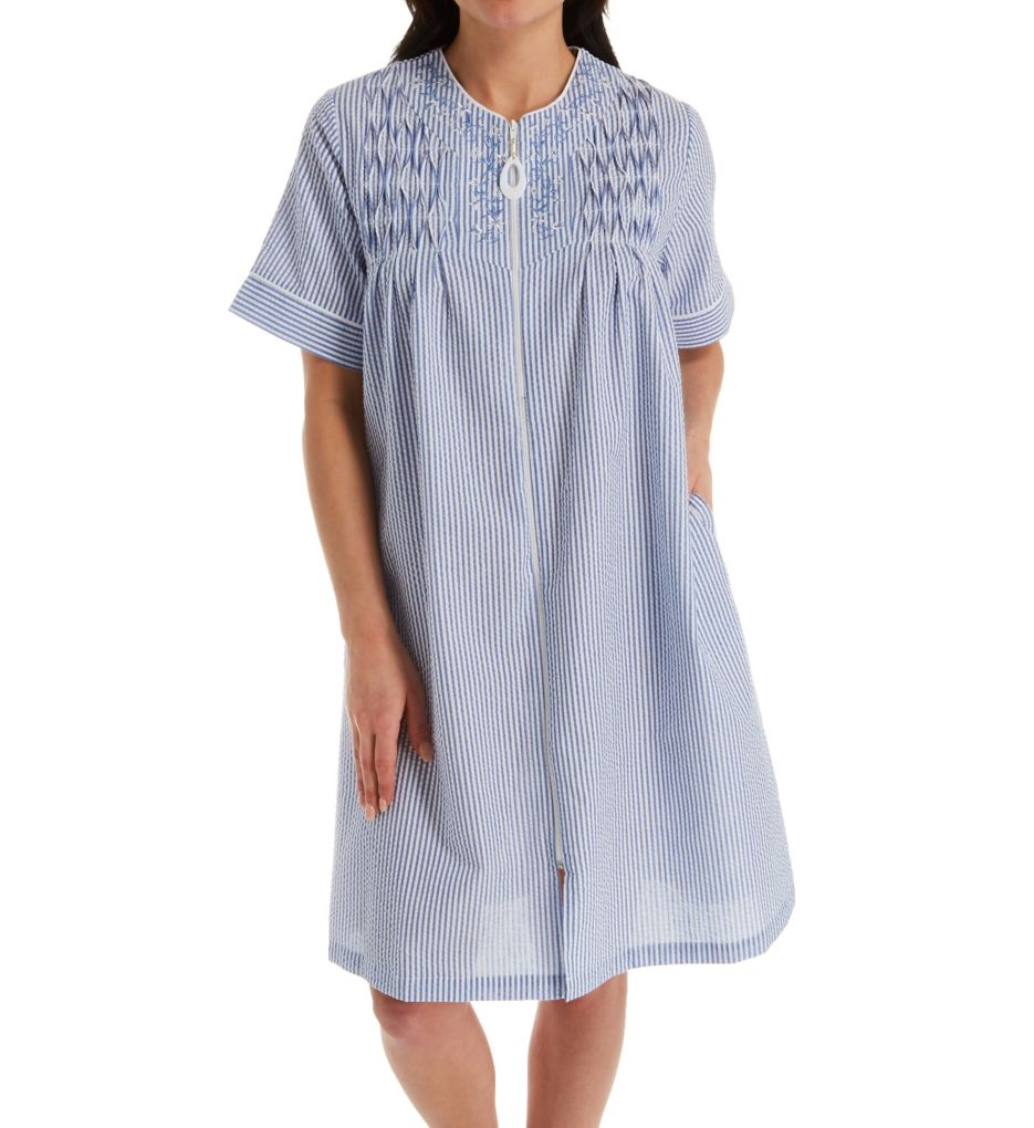 Seersucker Short Sleeve Short Zip Robe-fs