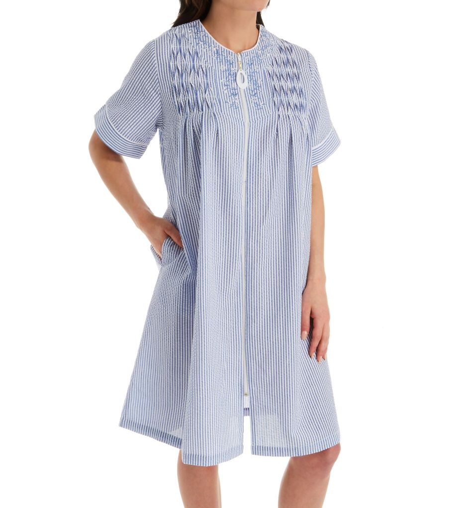 Seersucker Short Sleeve Short Zip Robe-gs