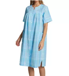 Seersucker Plaid Short Sleeve Short Snap Robe