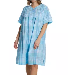 Plus Size Seersucker Plaid S/S Short Snap Robe