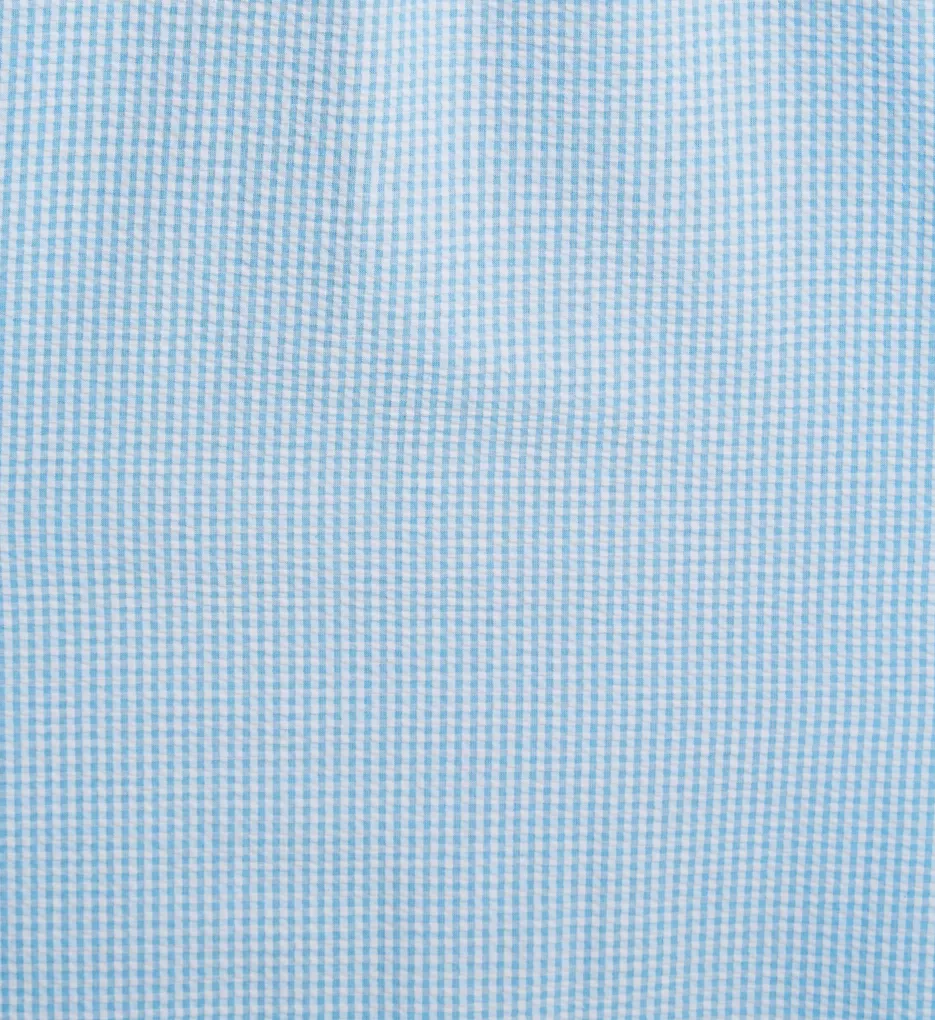 Seersucker Short Sleeve Short Snap Front Robe Blue/White Check S