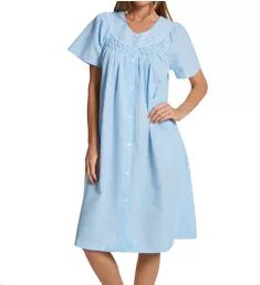 Seersucker Short Sleeve Short Snap Front Robe