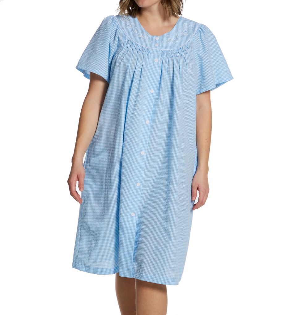 Plus Size Seersucker S/S Short Snap Front Robe