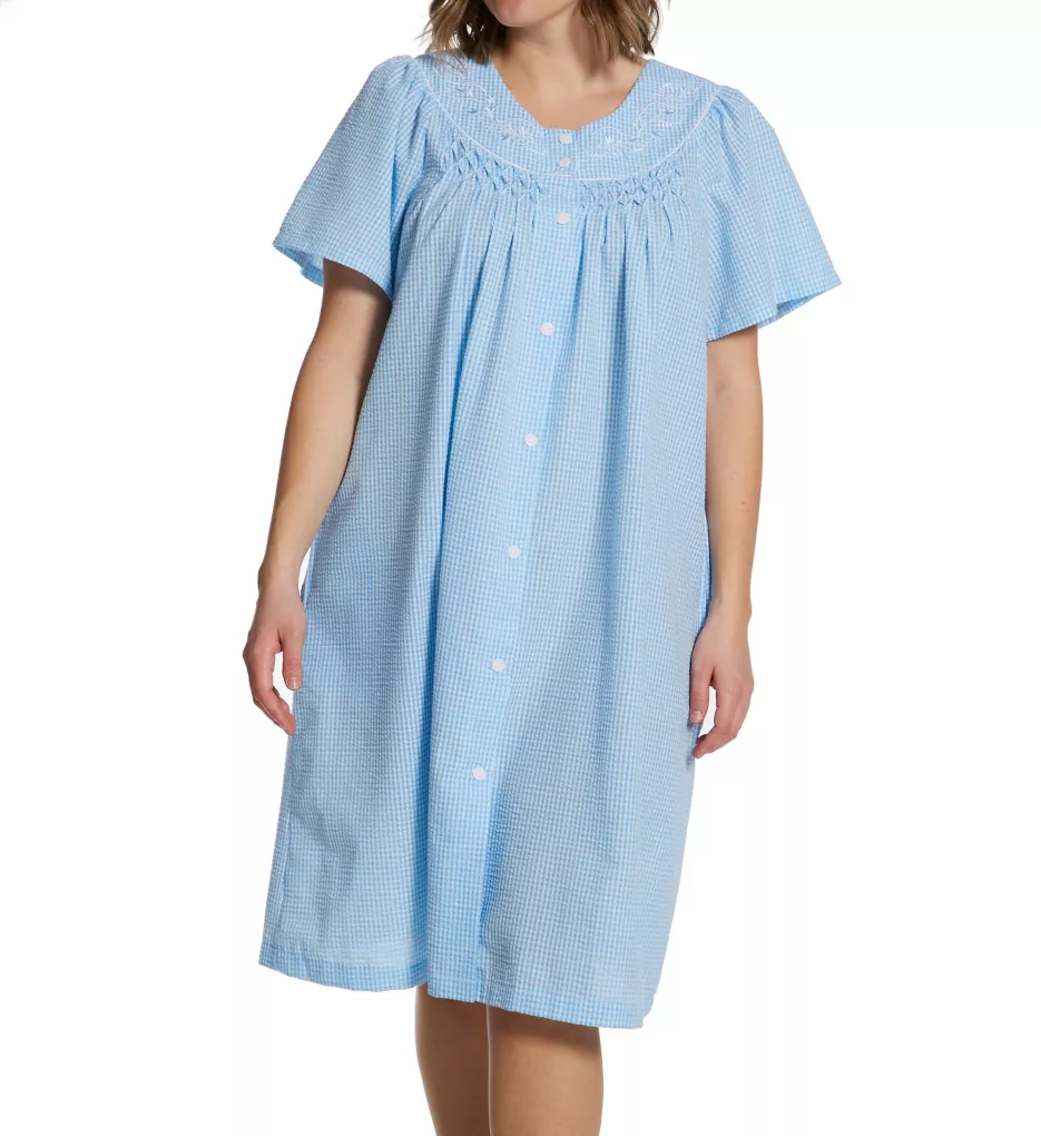 Plus Size Seersucker S/S Short Snap Front Robe