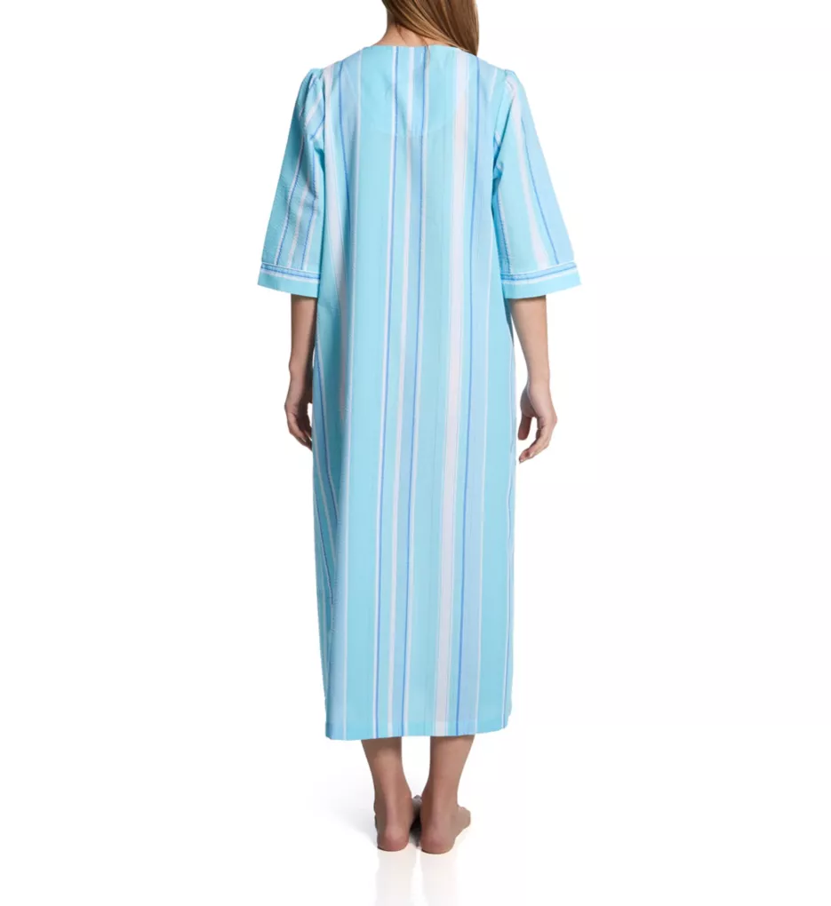 Seersucker Long Sleeve Long Zip Robe Blue White Stripe 3X by Miss