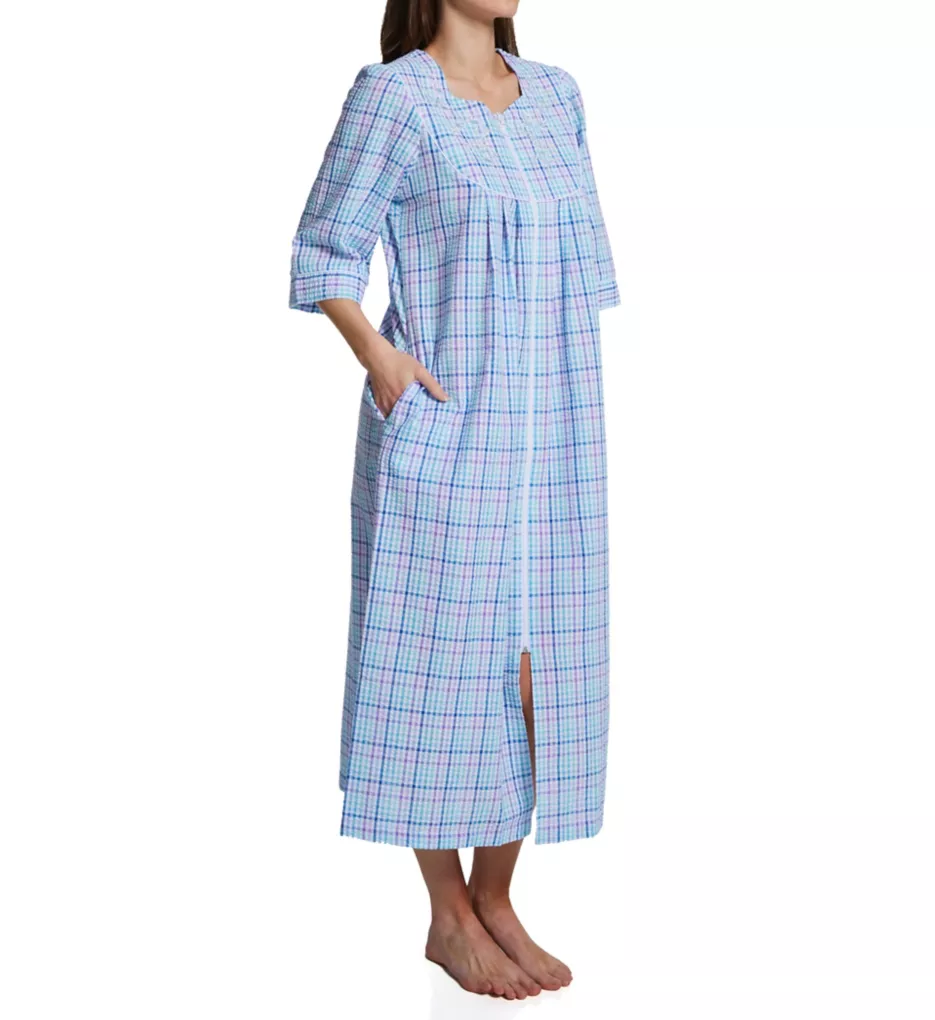 Miss Elaine Seersucker 3/4 Sleeve Long Zip Robe 862602 - Image 1