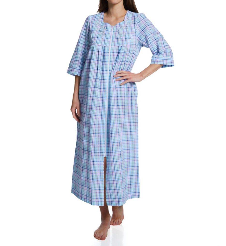 Seersucker Robe - Long Robe, 3/4 Sleeves – Miss Elaine Store