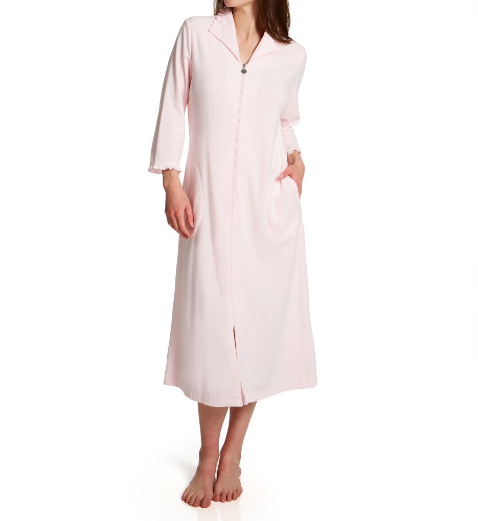 Terry Long Sleeve Long Zip Robe Blush L by Miss Elaine