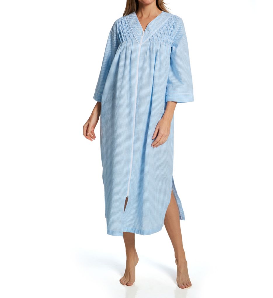 Seersucker 3/4 Sleeve Long Zip Robe