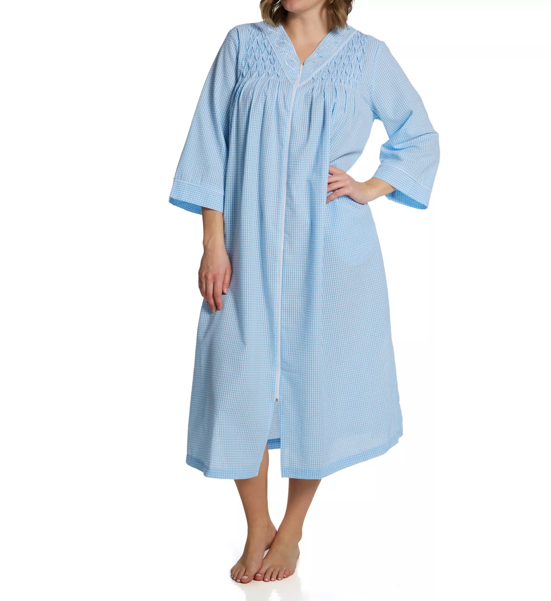 Seersucker Long Sleeve Long Zip Robe