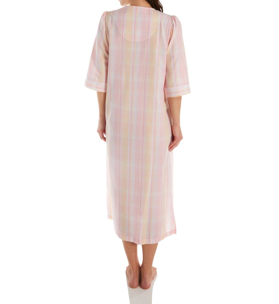 Seersucker Plaid Long Zip Front Robe