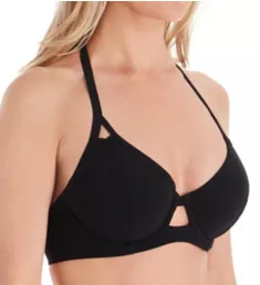 Icon Underwire Halter Plunge Bikini Swim Top Black 30D