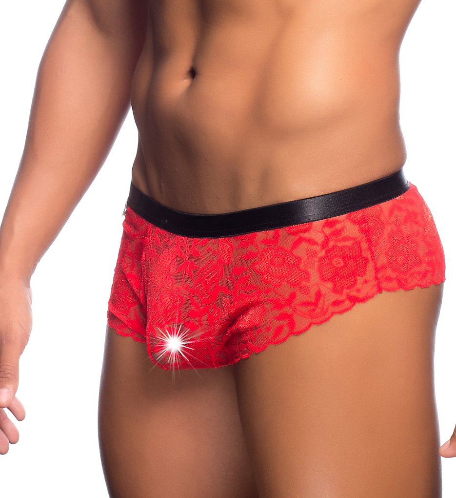 MOB Eroticwear MBL28 Lace Cheeky Boy Short (Red)