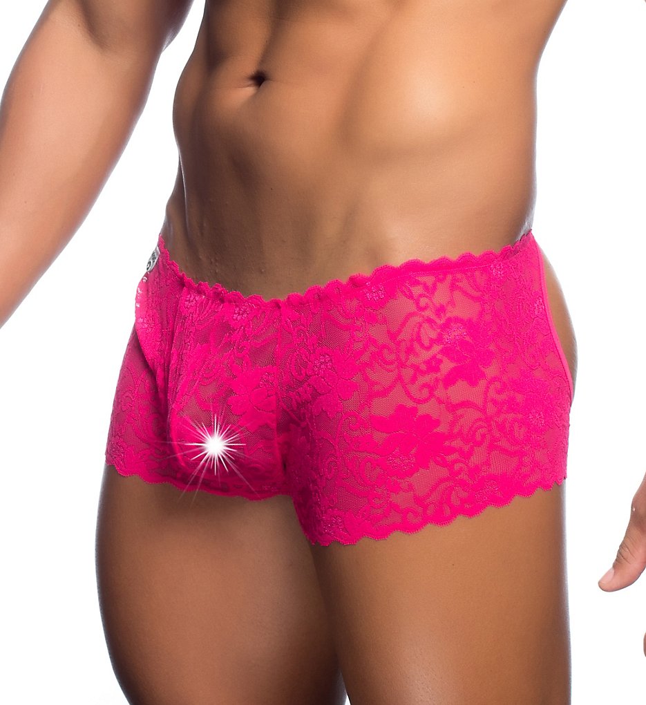 MOB Eroticwear MBL31 Lace Open Back Sexy Trunk (Hot Pink)