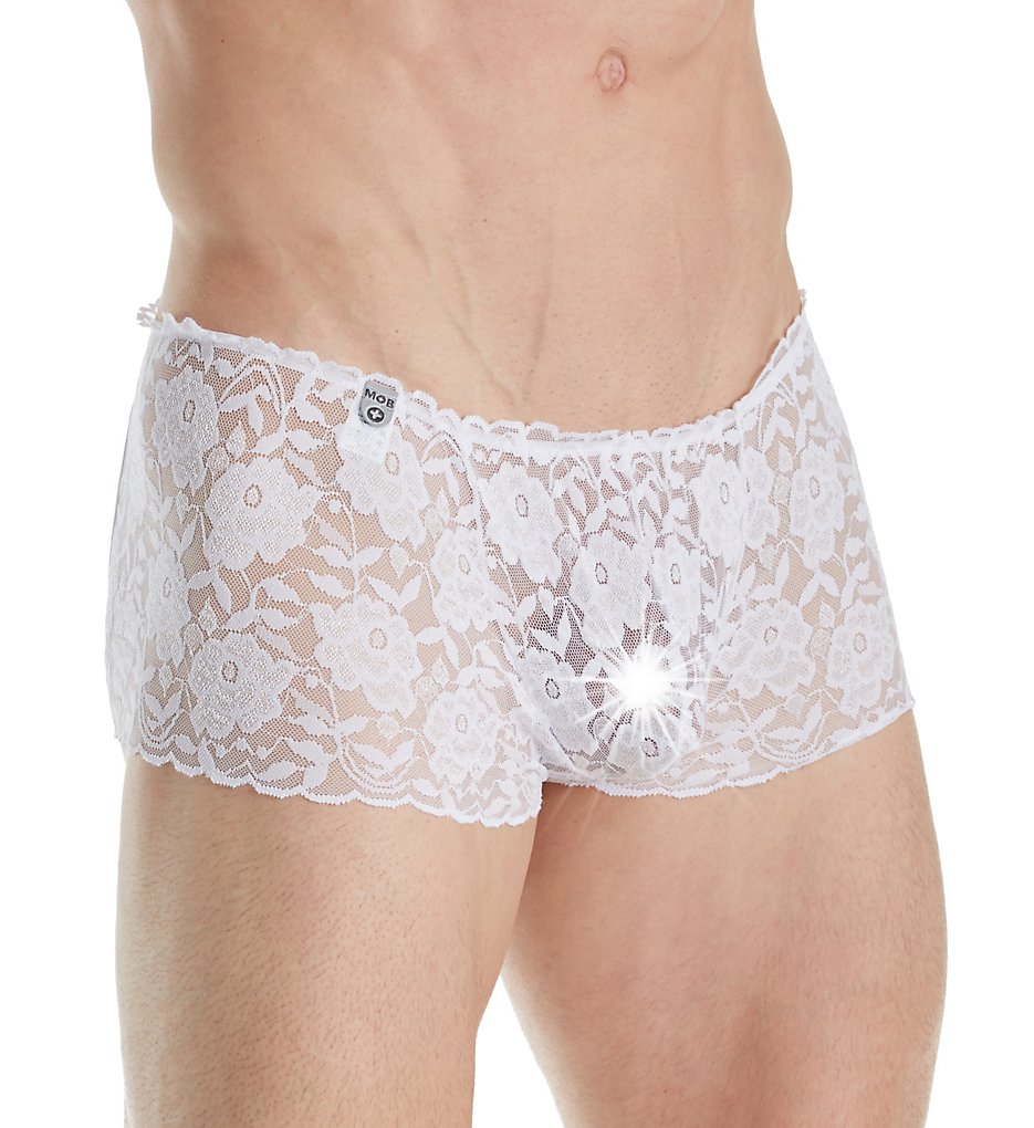 MOB Eroticwear MBL31 Lace Open Back Sexy Trunk (White)