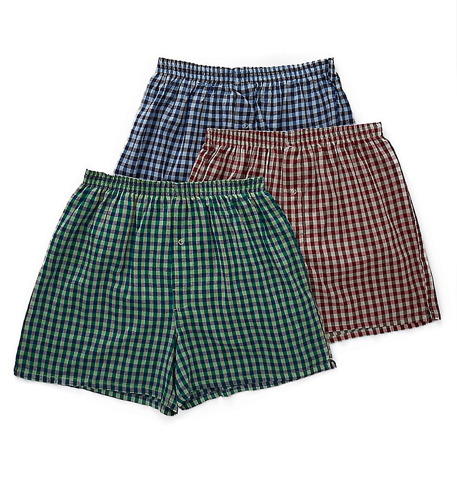Munsingwear 572CB Gripper Fly Snap Woven Boxer - 3 Pack (Plaid)