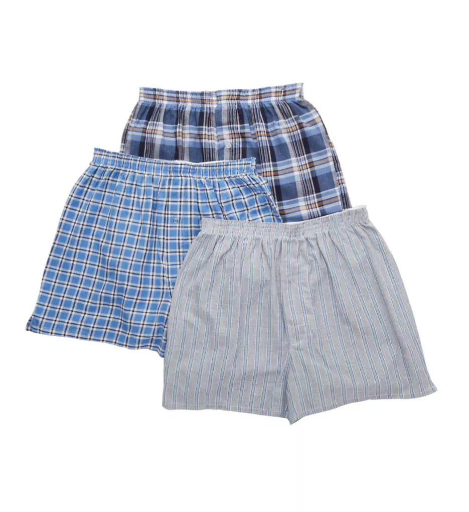Fancy Woven 100% Cotton Snap Fly Boxer - 3 Pack