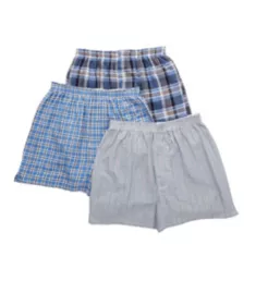 Fancy Woven 100% Cotton Snap Fly Boxer - 3 Pack