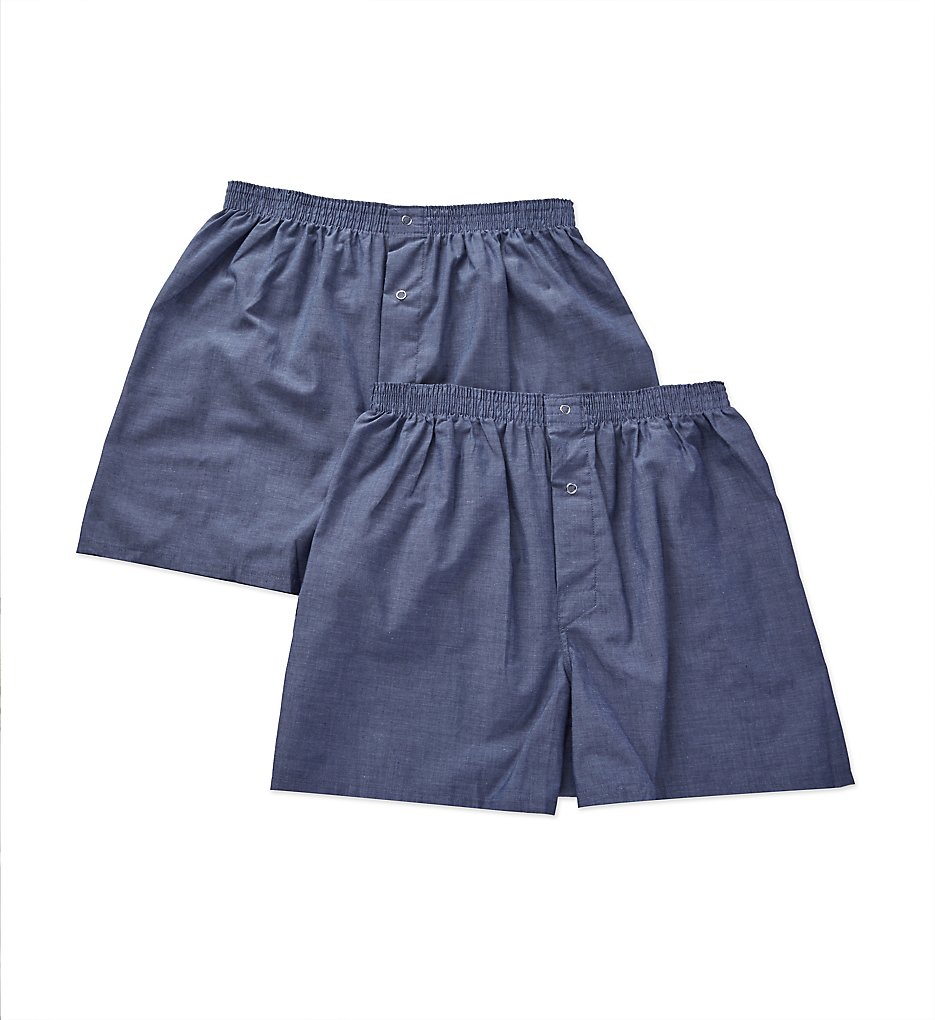 Munsingwear KNOMW580 Cotton Woven Solid Button Fly Grip Boxer - 2 Pack (Blue)