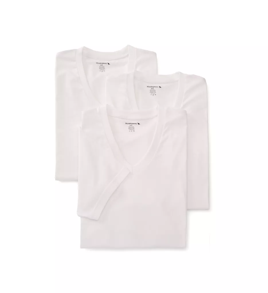 100% Cotton V-Neck Shirt - 3 Pack WHT M