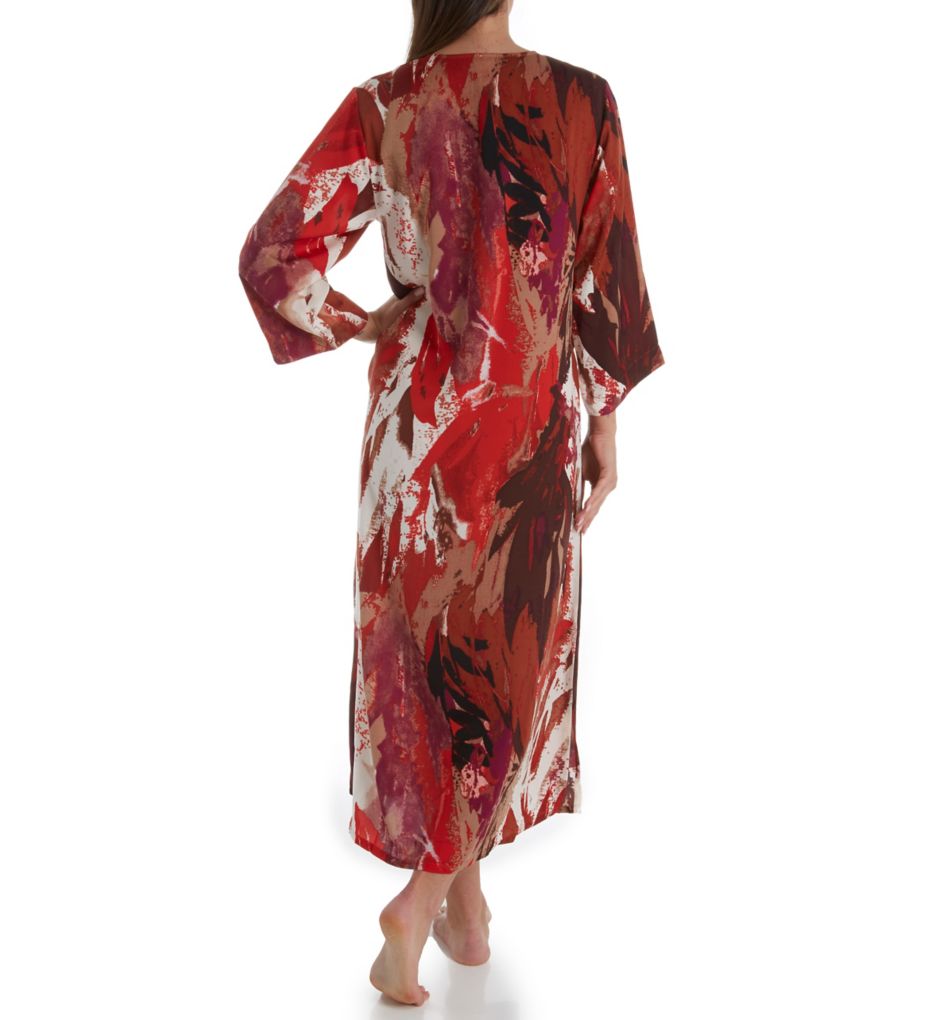 Abstract Palm Printed Silky Satin Caftan-bs