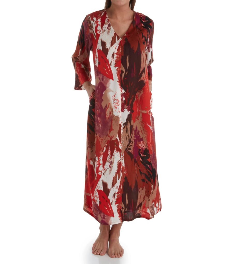 Abstract Palm Printed Silky Satin Caftan-fs