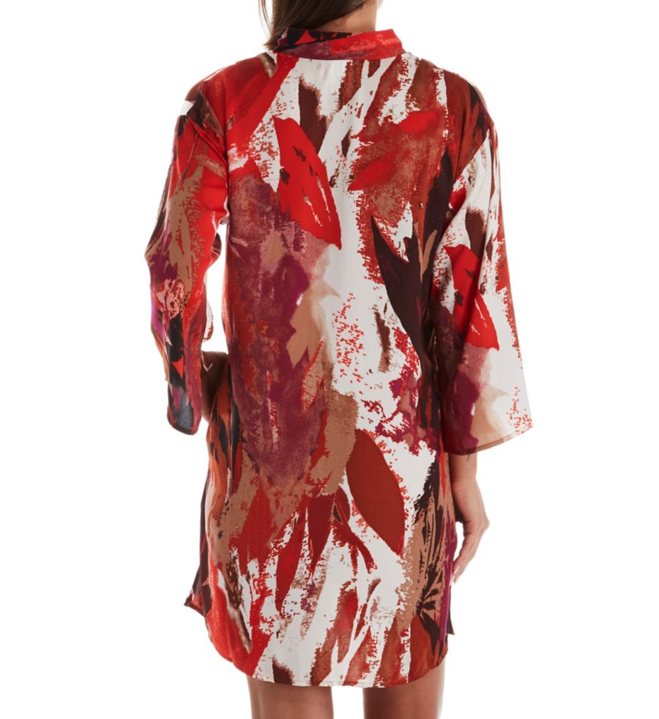 Abstract Palm Printed Silky Satin Sleepshirt-bs