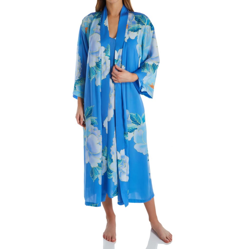 Peony Blossom Printed Silky Satin Robe-cs1