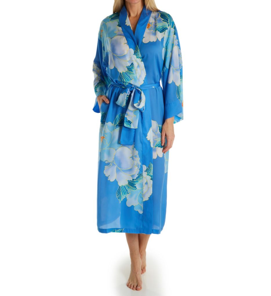 Peony Blossom Printed Silky Satin Robe-fs