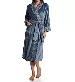Plush Lynx Fleece Robe Blue Granite L
