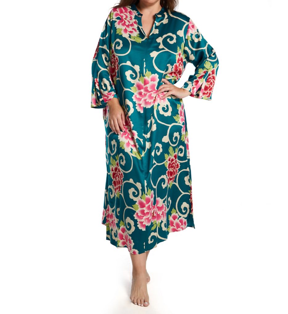 Plus Size Saz-Satin Mandarin Zip Caftan