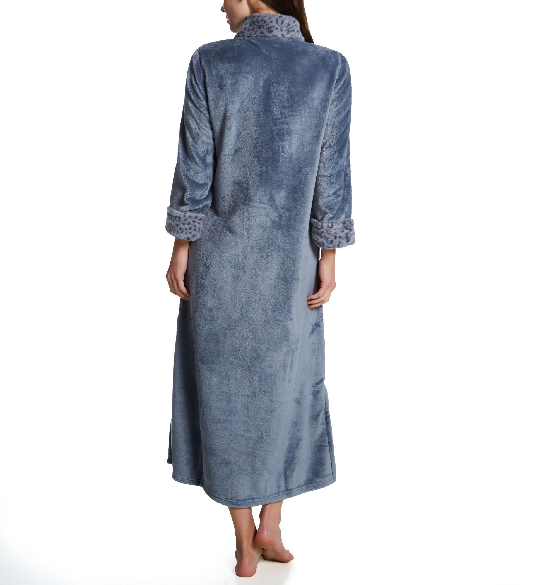 N by Natori Plush Lynx Cashmere Fleece Mandarin Zip Caftan SC0268 - Image 2