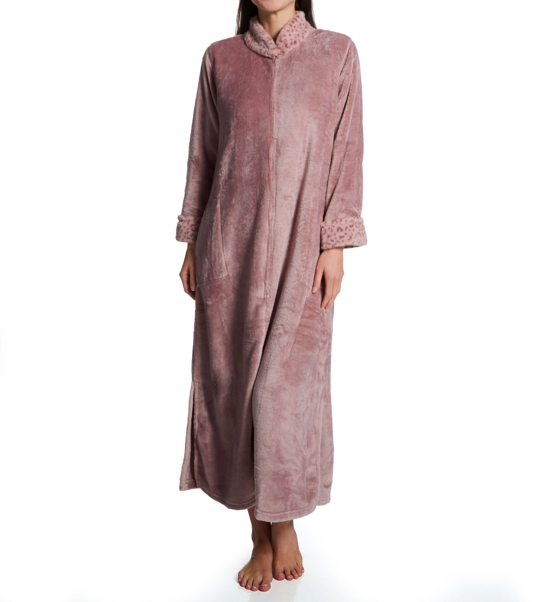 N by Natori Plush Lynx Cashmere Fleece Mandarin Zip Caftan SC0268 - Image 1