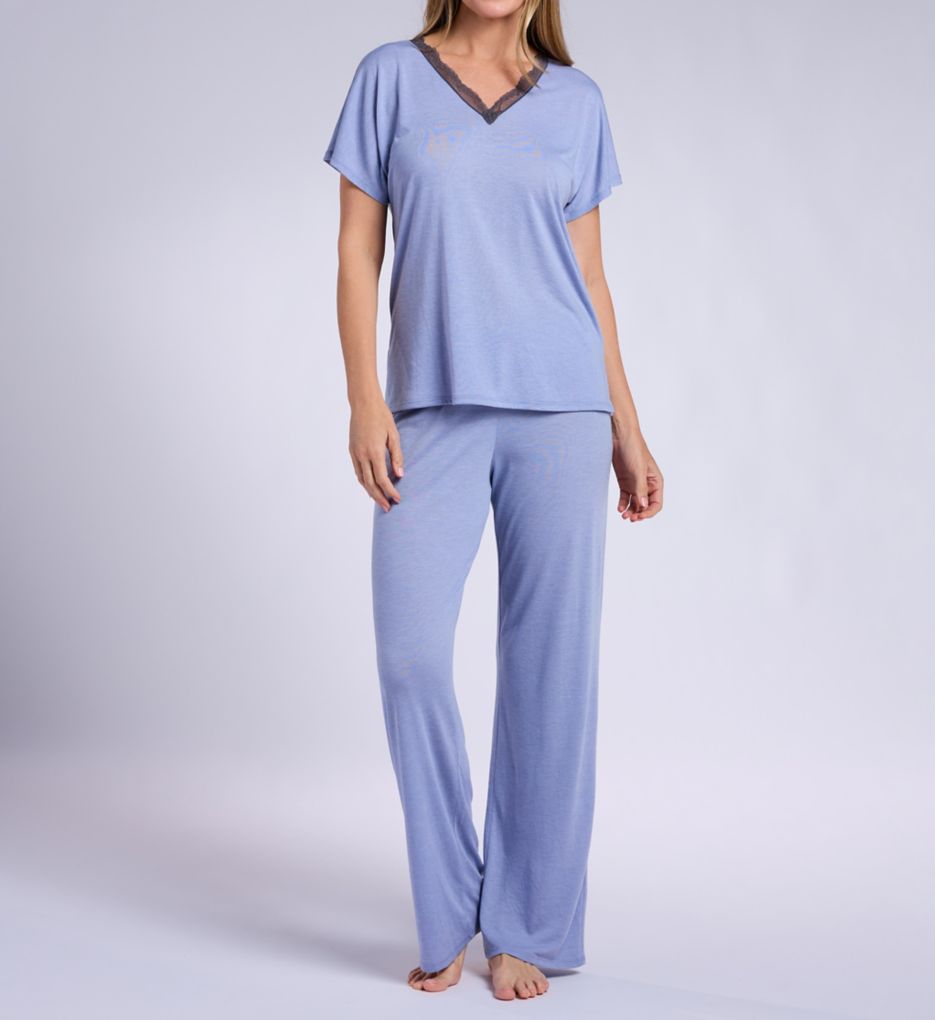 N by Natori Dhalia Knit Jersey Lace Short Sleeve PJ Set WC6102 - Image 1
