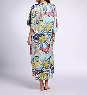 Papillon Printed Satin Caftan Blue M